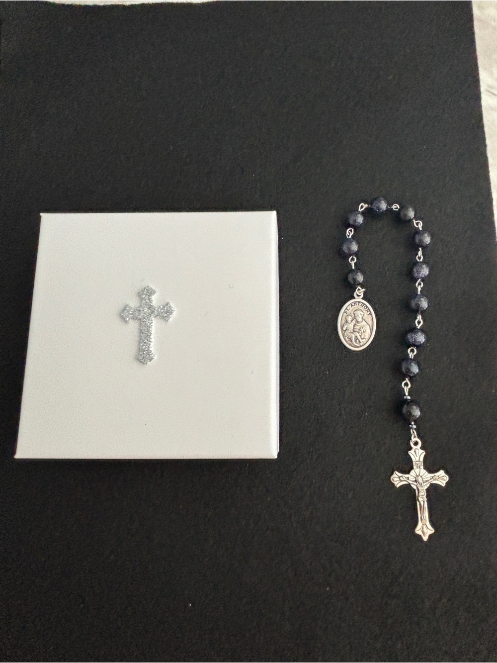 Catholic Rosary Decade Metallic Blue St. Anthony/Sacred Heart of Jesus